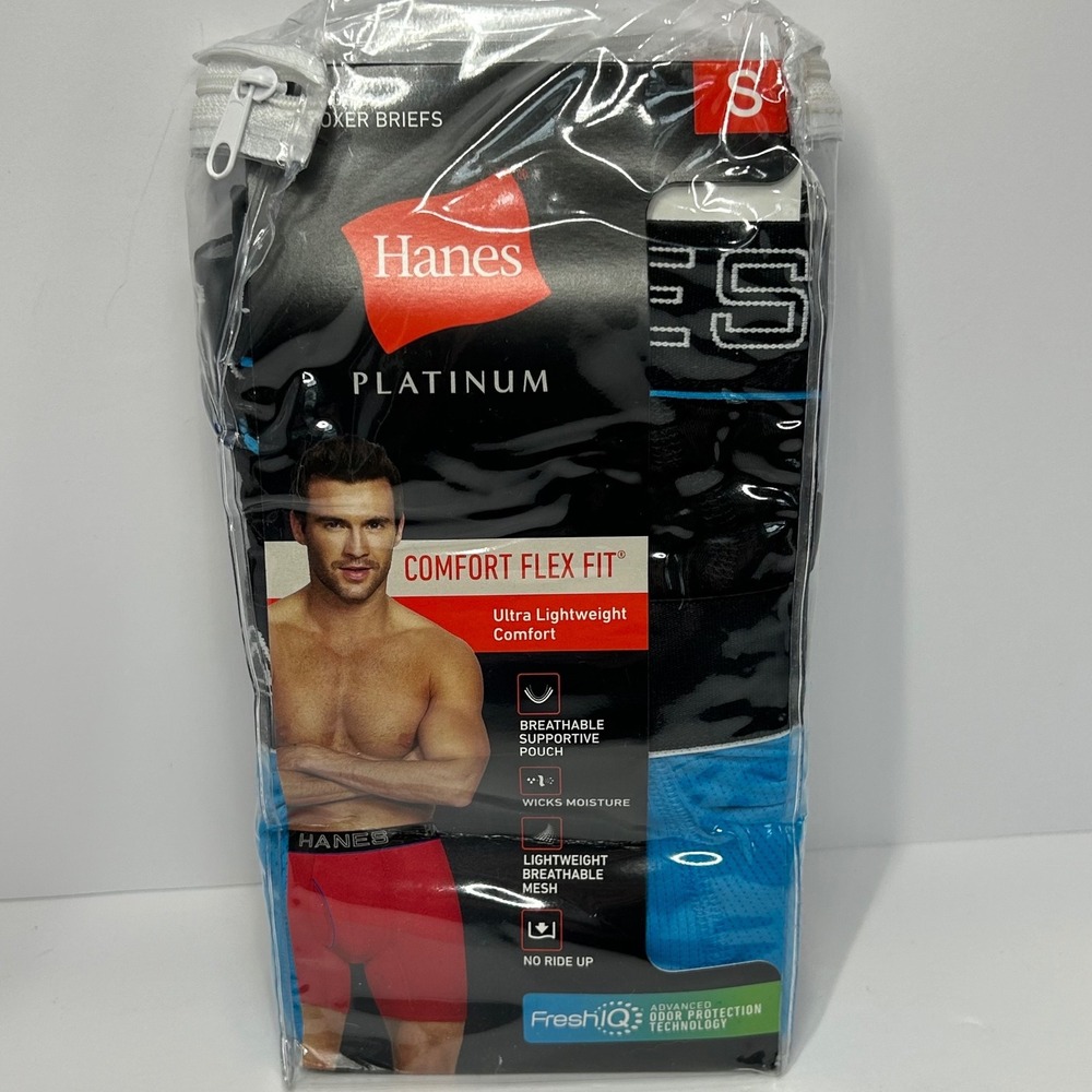Hanes Platinum Comfort Flex Fit Boxer Briefs Small 4 Pack Blue Black Mesh New